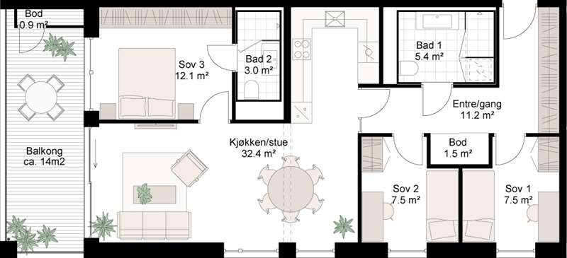 Standard planløsning 4-roms